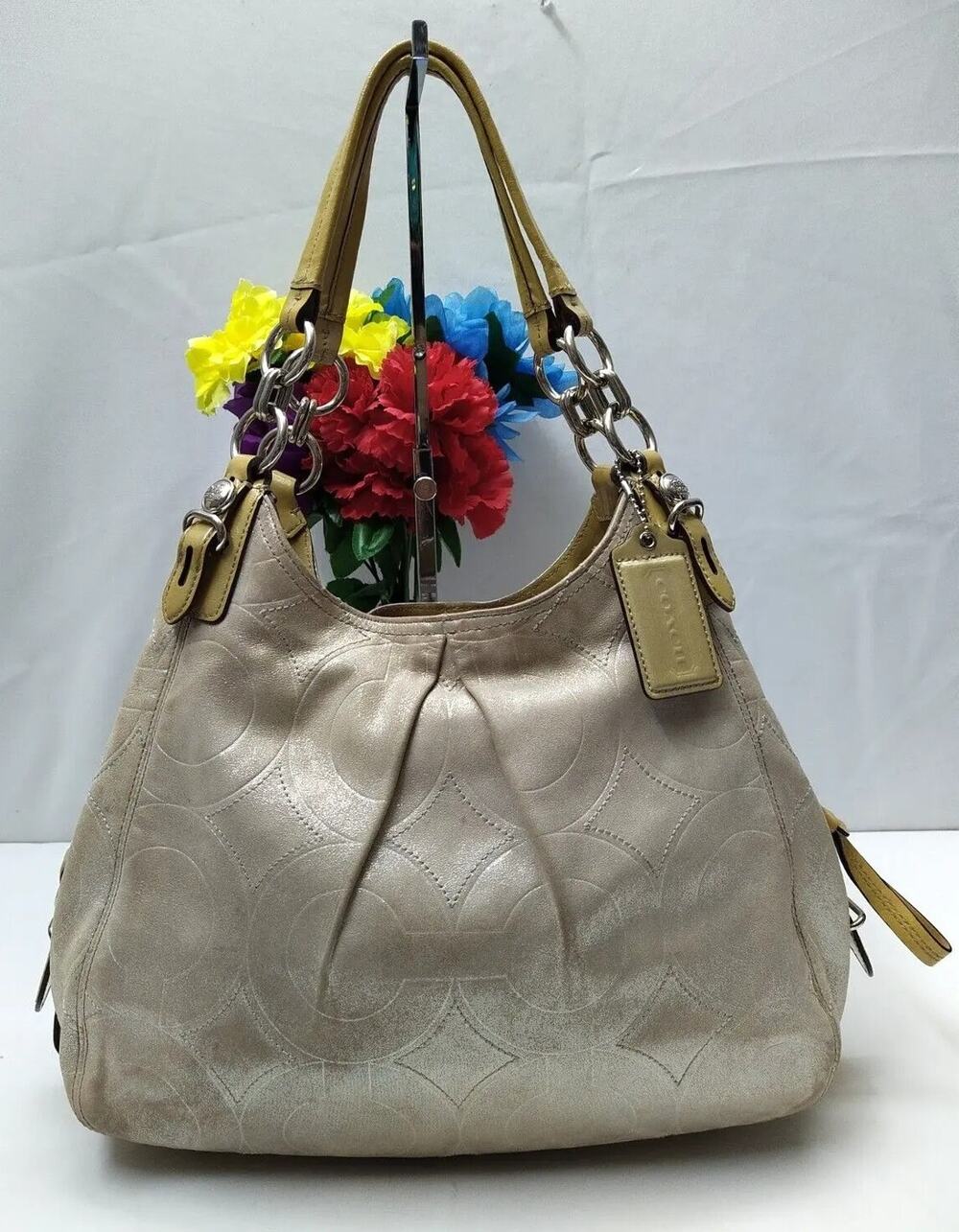 Coach Maggie Beige Leather 3 Compartments Shoulder Bag